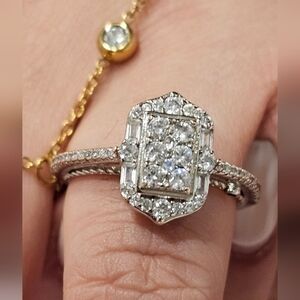 Rectangle Diamond Ornate Frame Engagement Ring in 14K White Gold